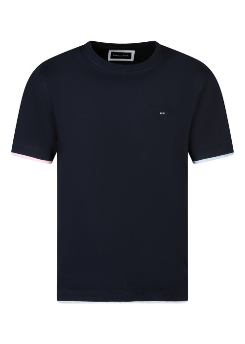 T-shirt en coton marine avec un col rond et des manches courtes