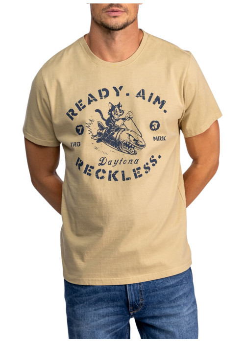 T-shirt en coton beige avec un grand imprimé...
