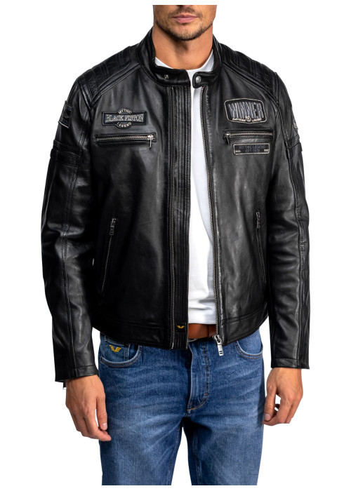 Blouson en cuir de mouton noir pourvu d'une...
