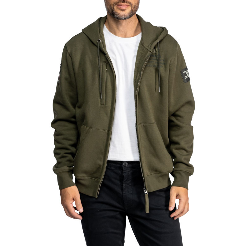 Daytona - Sweat Zippé En Coton Mélangé Kaki Pourvu D'une Capuche à Coupe Droite - Vert Daytona - Sweat Zippé En Coton Mélangé Kaki Pourvu D'une Capuche à Coupe Droite - Vert