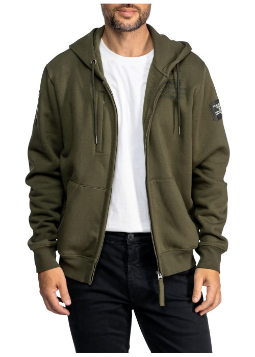 Sweat zippé en coton mélangé kaki pourvu d'une...