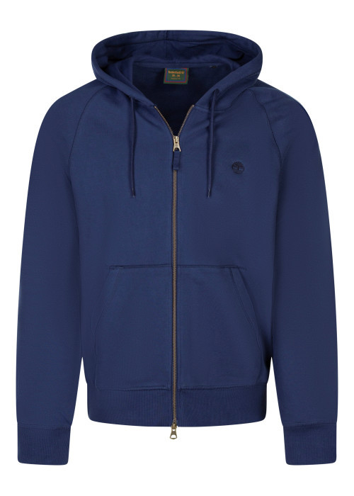 Sweat zippé en coton bleu à coupe droite pourvu d'un col à capuche