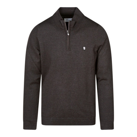 Pull marron uni avec une coupe droite et un col...