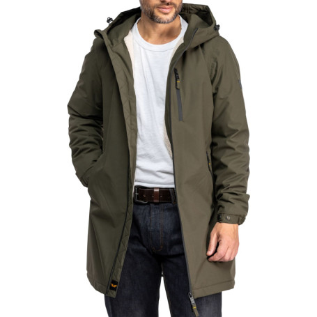 Parka kaki à capuche et doublure en sherpa...