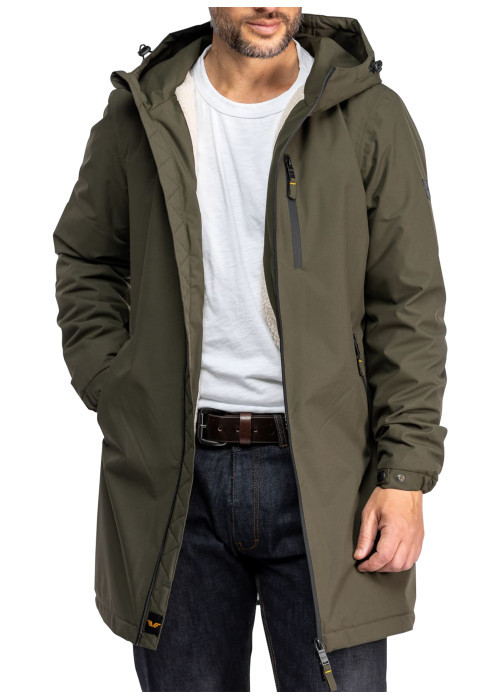 Parka kaki à capuche et doublure en sherpa dotée d'une coupe droite