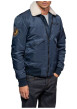 Thumbnail Blouson bleu marine pourvu d'un col à revers en fausse fourrure