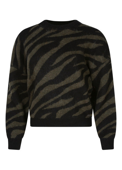 Pull noir coupe ample pourvu d'un col rond et de manches longues
