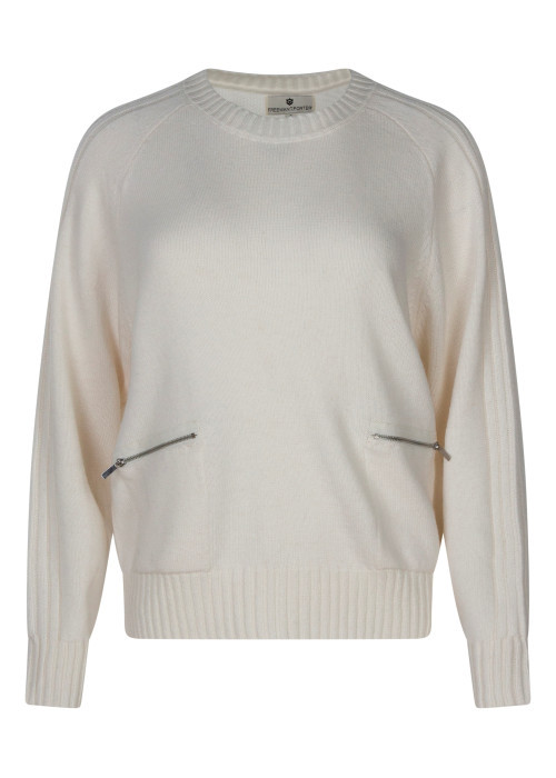 Pull écru coupe ample pourvu d'un col rond et de manches longues