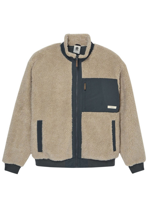 Blouson beige et gris pourvu d'une coupe droite...