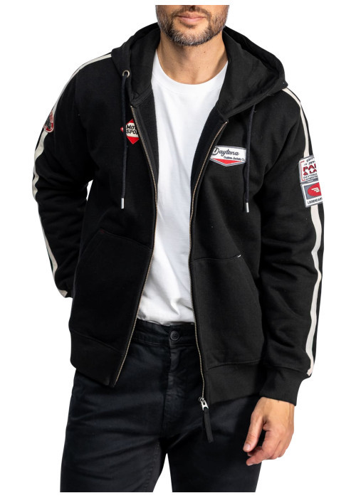 Sweat zippé noir à capuche avec bandes...