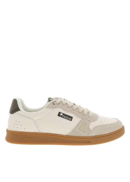 Tennis Commute 1 en cuir beige pourvues du logo et d'empiècements bimatières