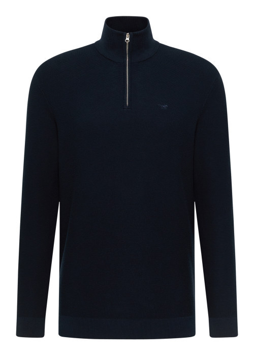 Pull en coton marine à coupe droite pourvu d'un...