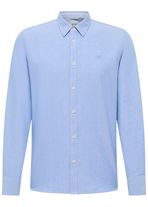 Chemise en coton ciel à coupe droite pourvue d'un col à revers