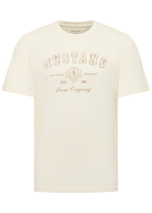 T-shirt en coton écru à coupe droite pourvu d'un col rond ras-du-cou