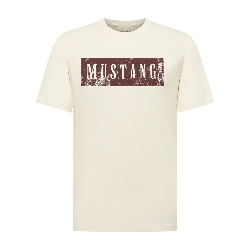 Mustang - T-shirt En Coton écru à Coupe Droite Pourvu D'un Col Rond Ras-du-cou - Beige