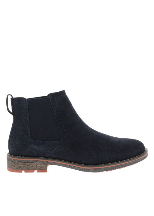 Boots en cuir bleu marine à talon décroché bas munies d'un soufflets élastiqués