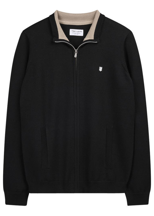 Gilet noir à coupe droite pourvu d'un col montant et de manches longues