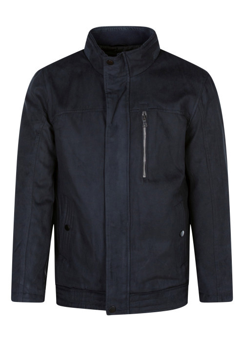 Blouson marine uni coupe droite à col montant et une taille ajustable