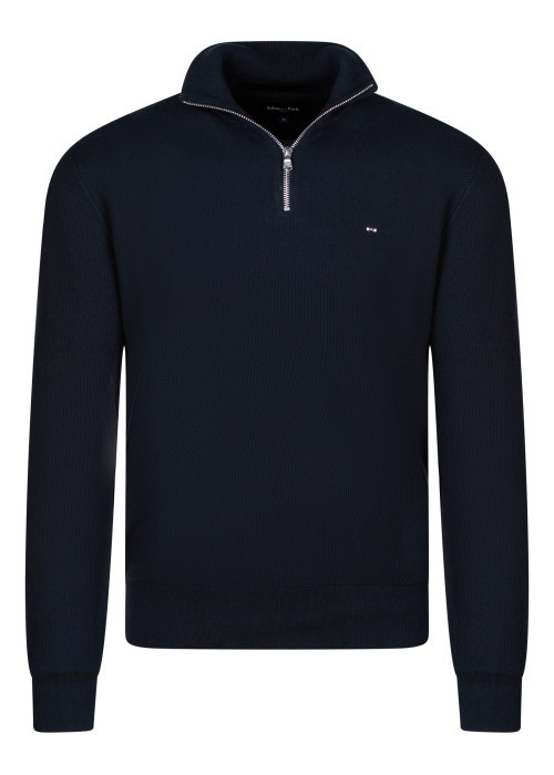 Pull en coton bleu marine avec une coupe droite pourvu d'un col camionneur