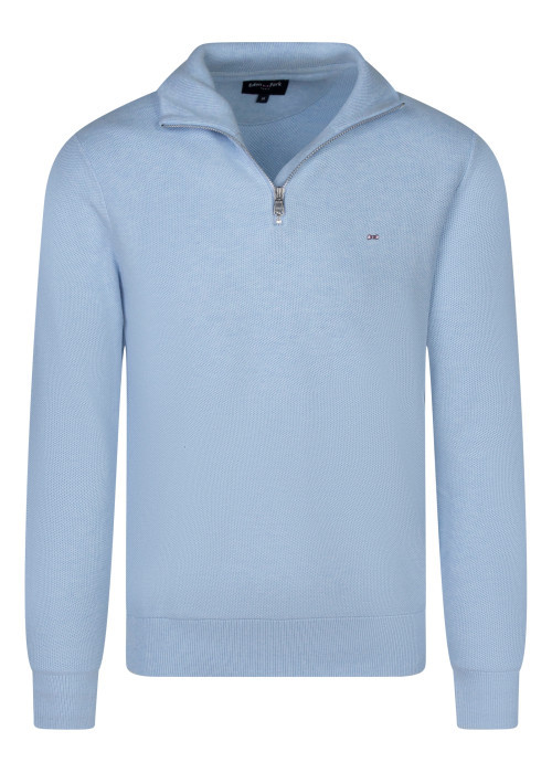 Pull en coton bleu clair avec une coupe droite pourvu d'un col camionneur