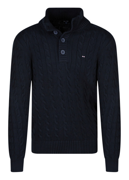Pull en coton bleu marine avec une coupe droite...