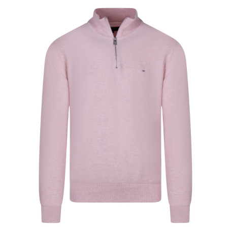 Pull en coton rose uni avec un col camionneur...