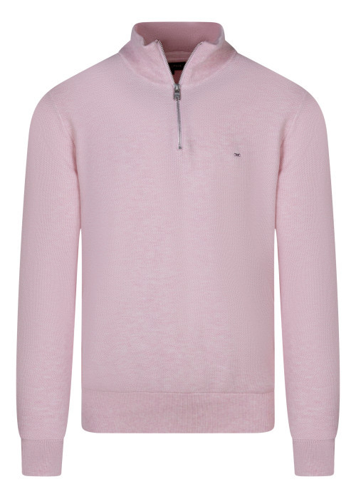 Pull en coton rose uni avec un col camionneur et une coupe droite
