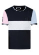 Thumbnail T-shirt en coton bleu et gris à rayures avec un col rond et des manches courtes