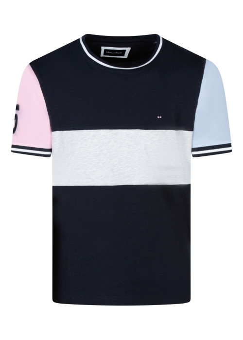 T-shirt en coton bleu et gris à rayures avec un...