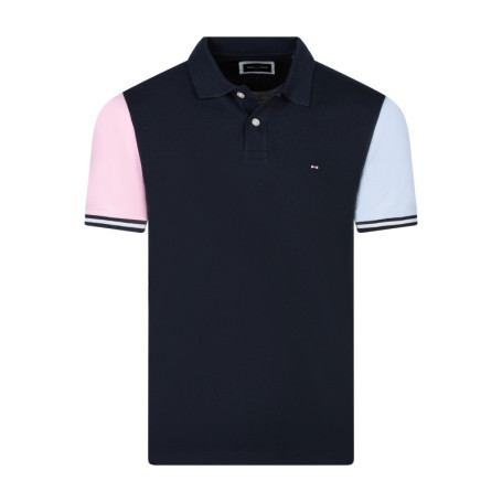 Polo en coton bleu et gris avec un col à revers...