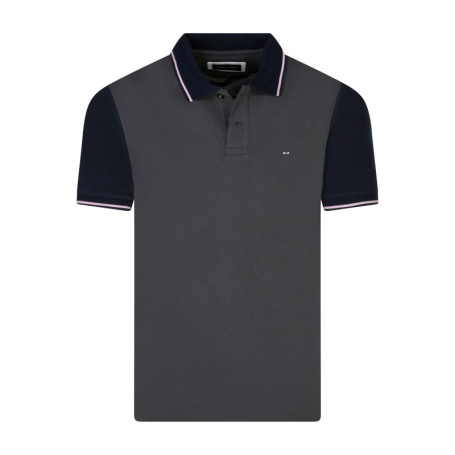 Polo en coton kaki et marine uni avec un col à...