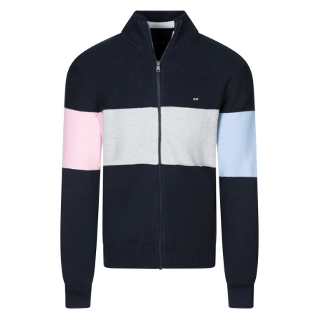 Gilet en coton bleu marine gris et rose à...