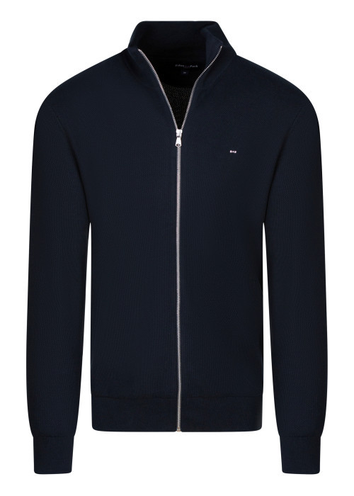 Gilet en coton marine uni avec une fermeture zippée et des manches longues