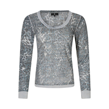 Pull bleu et gris à coupe droite pourvu d'un...
