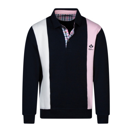 Sweat marine, blanc et rose rayé à coupe droite...