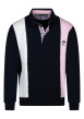 Thumbnail Sweat marine, blanc et rose rayé à coupe droite avec un col polo