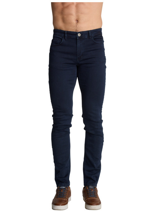 Jean à coupe slim en coton bleu marine uni pourvu de cinq poches