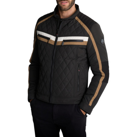 Blouson matelassé noir à bandes tricolores orné...