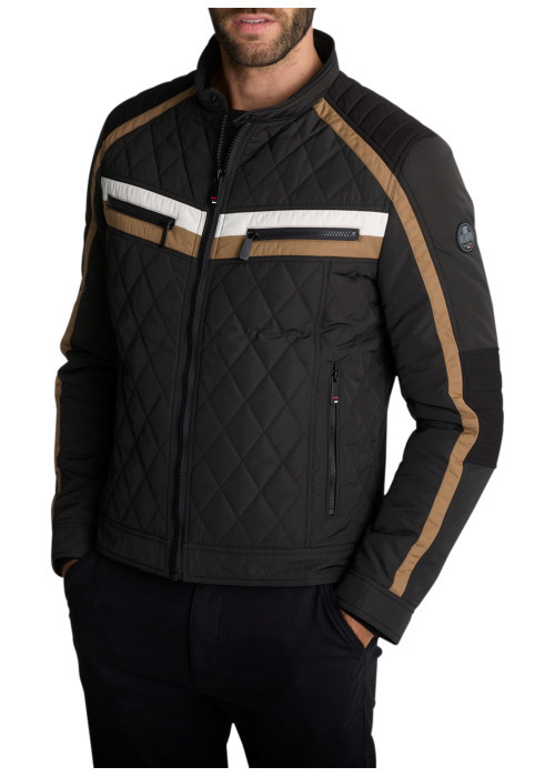 Blouson matelassé noir à bandes tricolores orné...