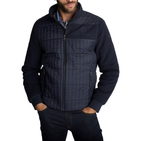Blouson bi-matière zippée bleu marine en maille...