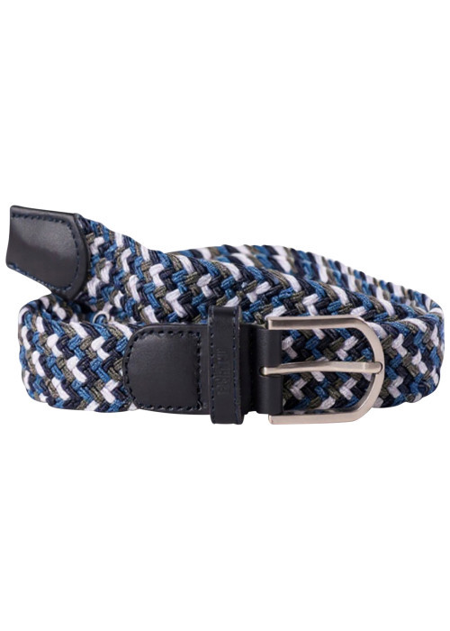 Ceinture bleue ajustable en sangle élastique tressée avec une boucle