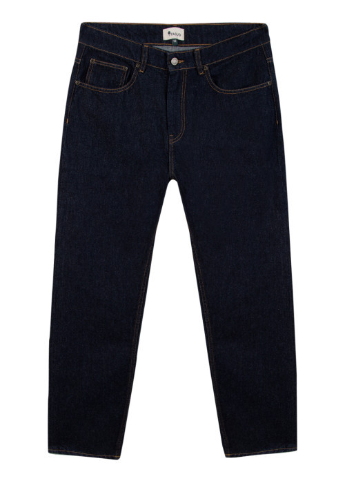 Jean en coton bleu denim muni d'une coupe large avec 5 poches