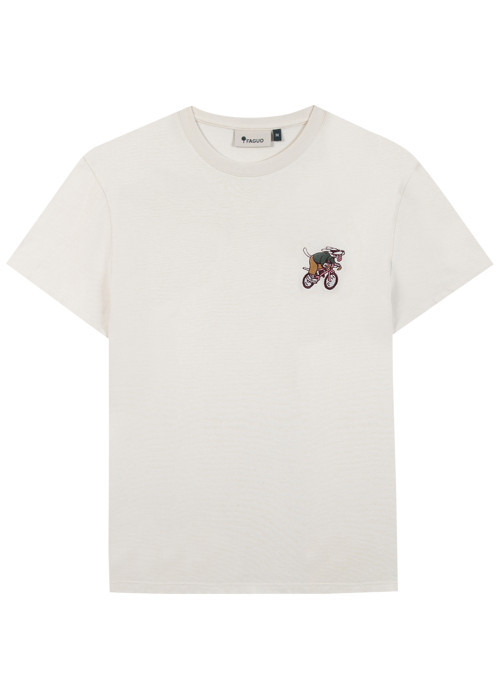 T-shirt en coton écru agrémenté d'une broderie cycliste à coupe droite