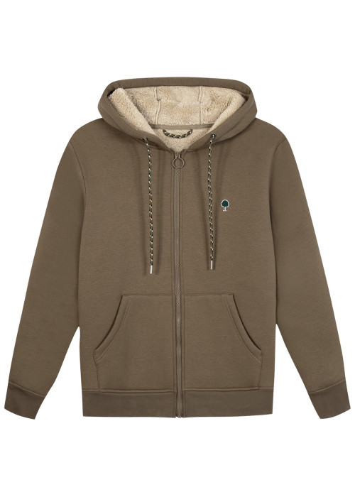 Sweat zippé brun pourvu d'une coupe droite et d'un col à capuche