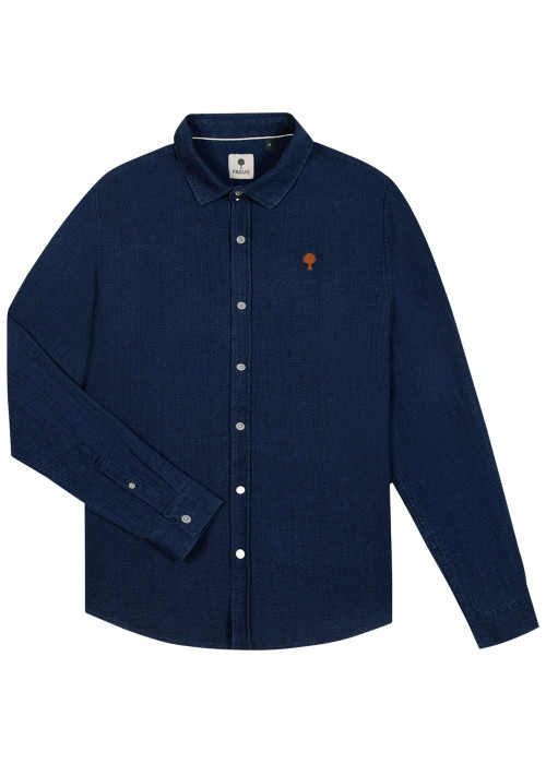 Chemise en coton recyclé bleu marine agrémenté...