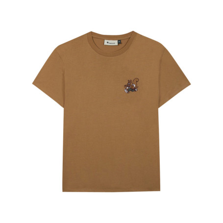 T-shirt en coton camel orné d'une broderie...