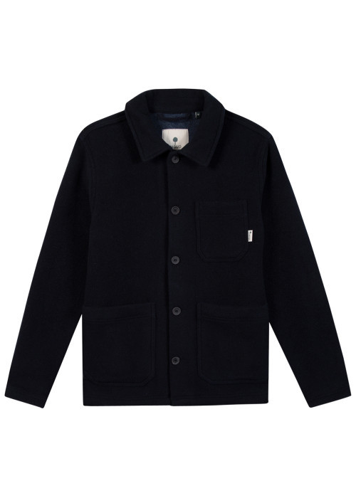 Blouson bleu marine en feutrine muni d'une coupe droite et d'un col à revers
