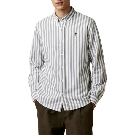 Chemise en coton blanc et gris ornée de rayures...