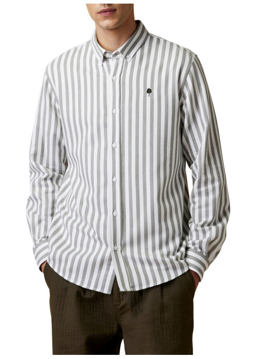 Chemise en coton blanc et gris ornée de rayures verticales à coupe droite