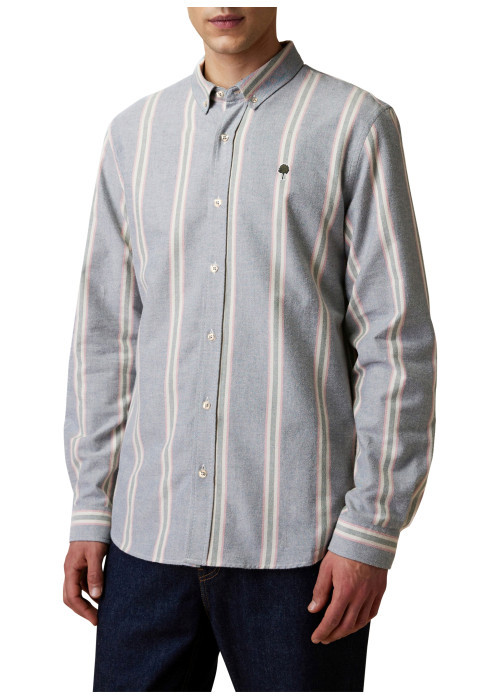 Chemise en coton gris à rayures dotée d'une coupe droite et d'un col boutonné